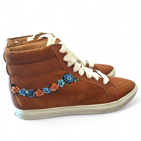 Coach Suede High Top Sneakers with Sequin Floral Embellishment - Picture 3 of 15